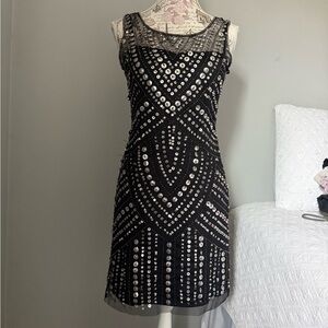 Aqua Black and Silver Embellished Mini Dress